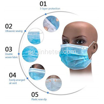 3-plydisposerbar medicinsk ansiktsmask CE FDA ISO